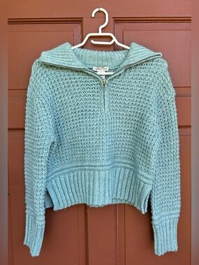 Sincerely Jules Seafoam Green Waffle Half-Zip Pullover